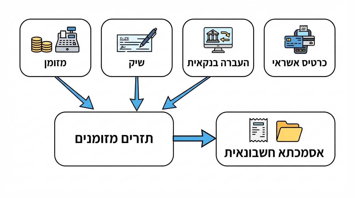תרשים אמצעי תשלום בחשבונאות והשפעתם על התזרים