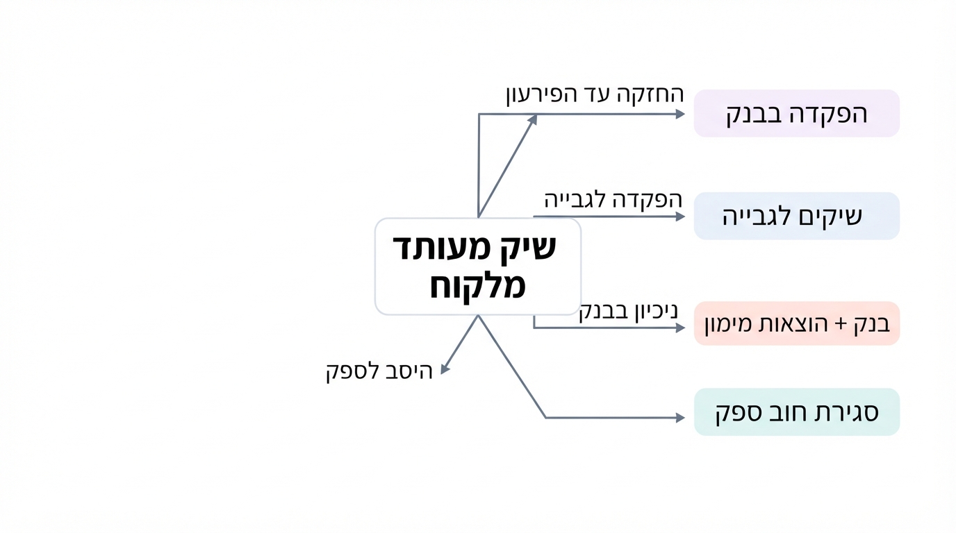 תרשים ארבע אפשרויות השימוש בשיק מעותד