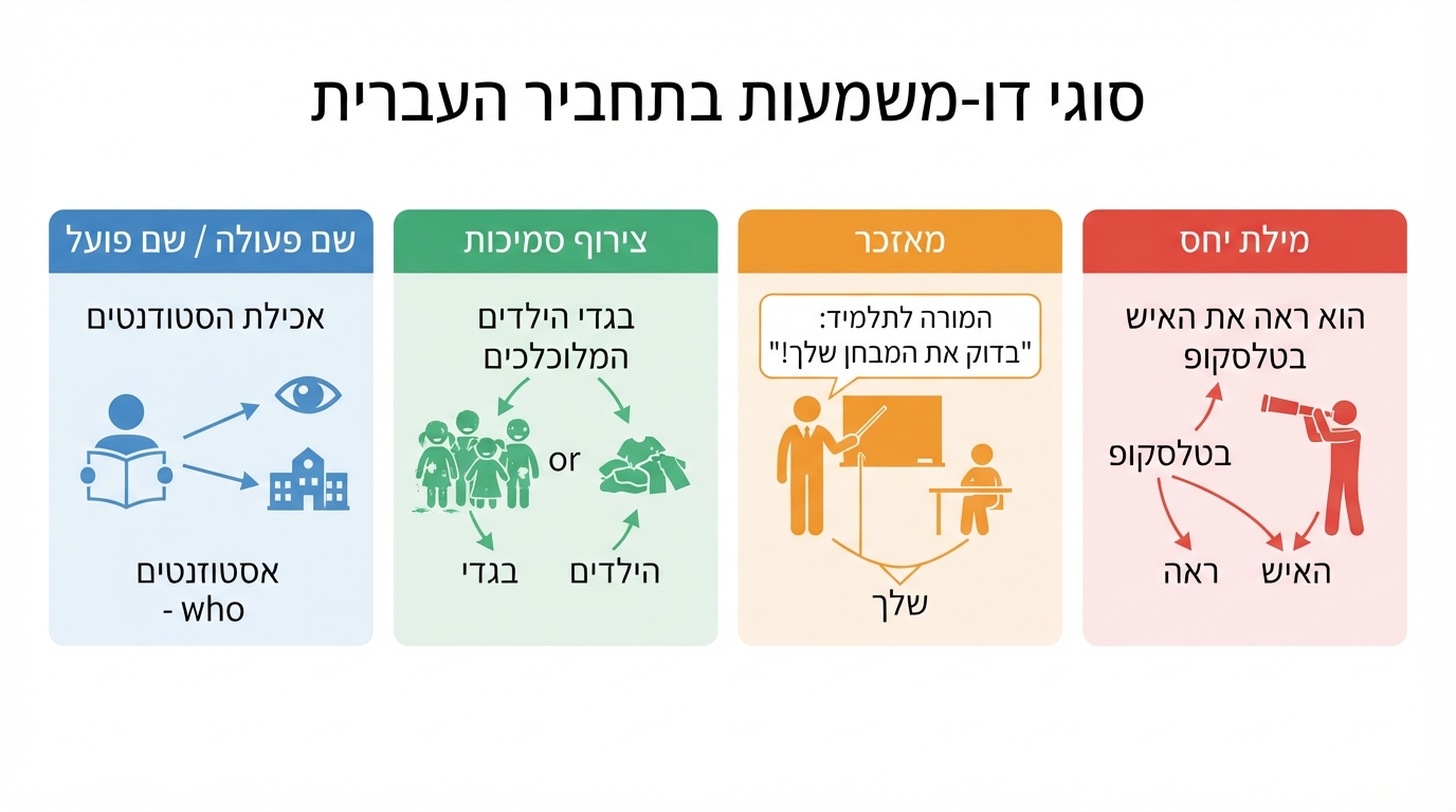 תרשים מסכם: ארבעת הגורמים לדו-משמעות תחבירית