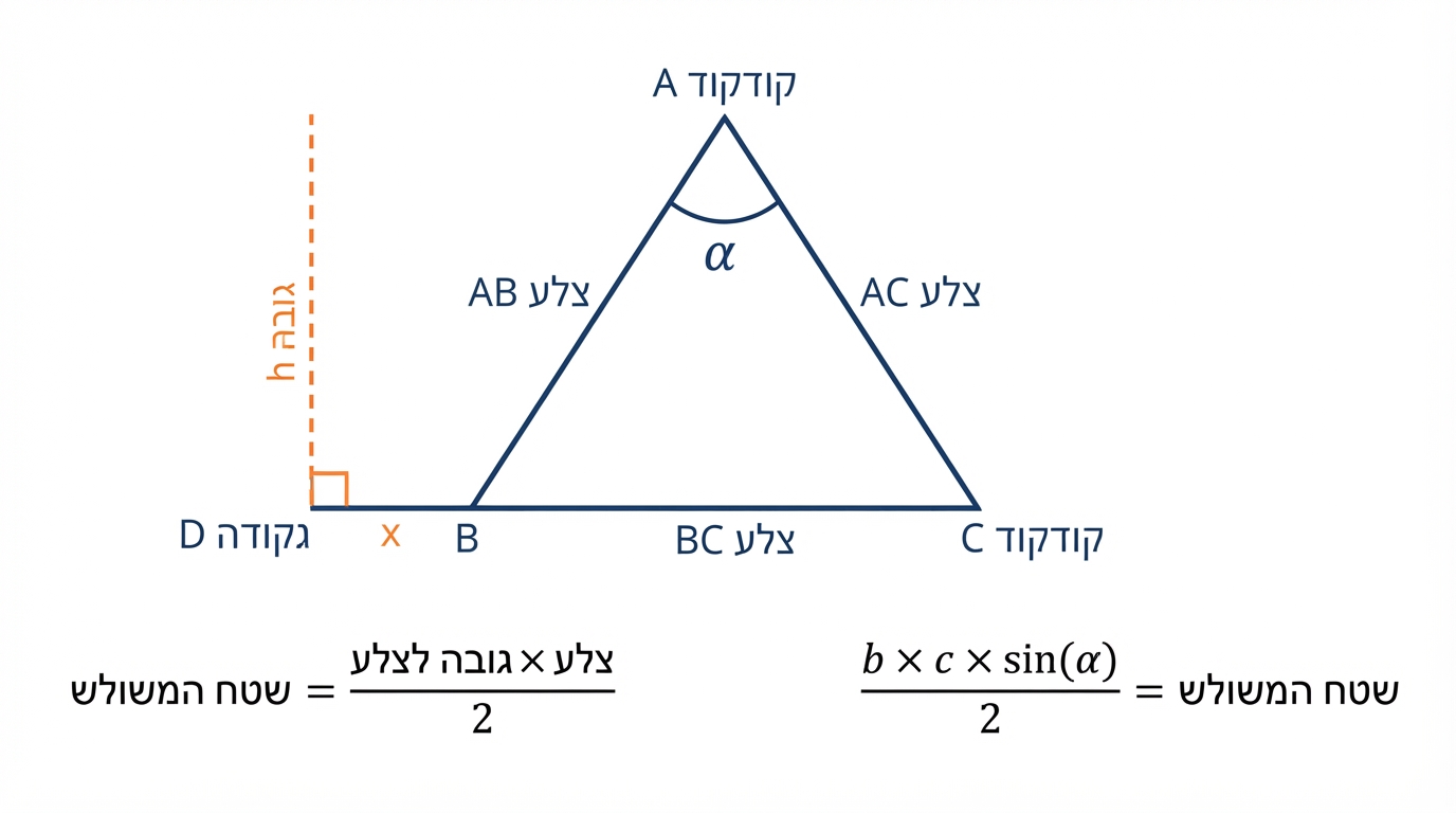 משולש ABC עם שתי צלעות AB ו-AC, זווית A ביניהן, וגובה מהקודקוד C אל הצלע AB