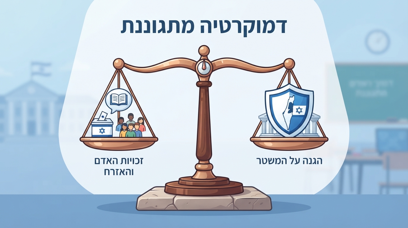 תרשים המציג את האיזון בין זכויות הפרט להגנה על המשטר בדמוקרטיה מתגוננת