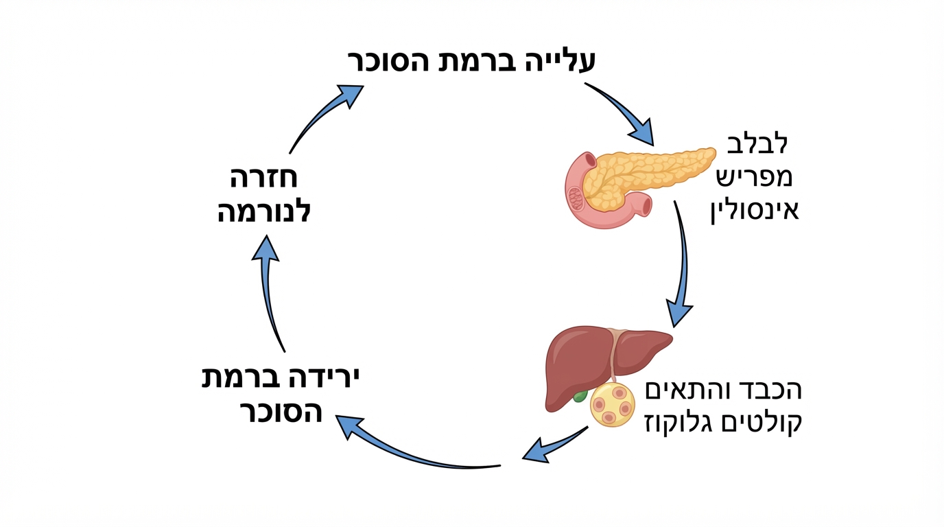 תרשים משוב שלילי בוויסות רמת הסוכר