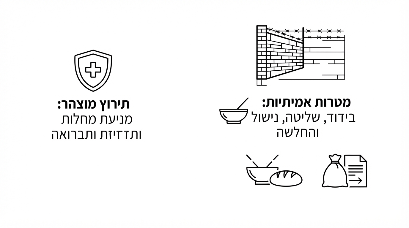 דיאגרמת השוואה בין התירוץ הרשמי למטרות האמיתיות של הקמת הגטאות