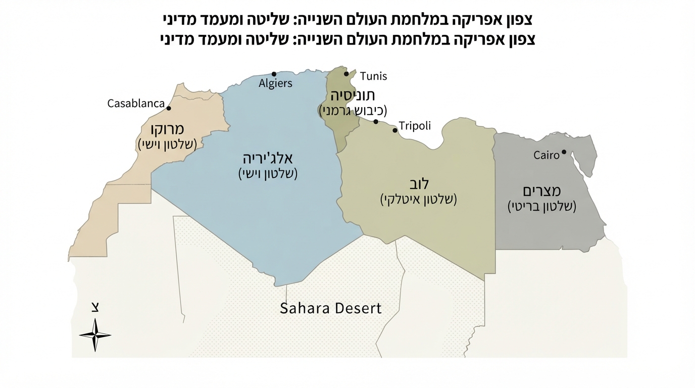 מפת צפון אפריקה במלחמת העולם השנייה וחלוקת השלטון