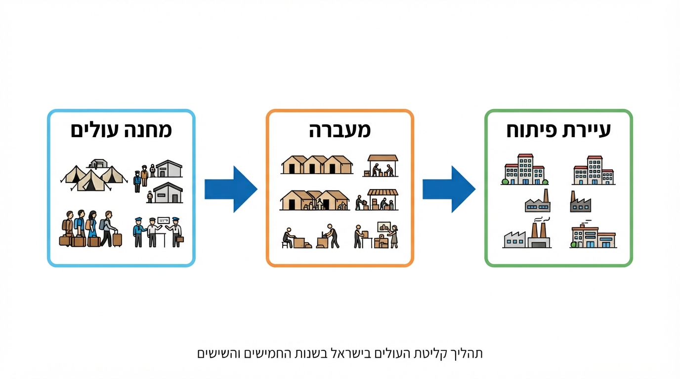 תרשים תהליך הקליטה וצורות הדיור בשנות ה-50