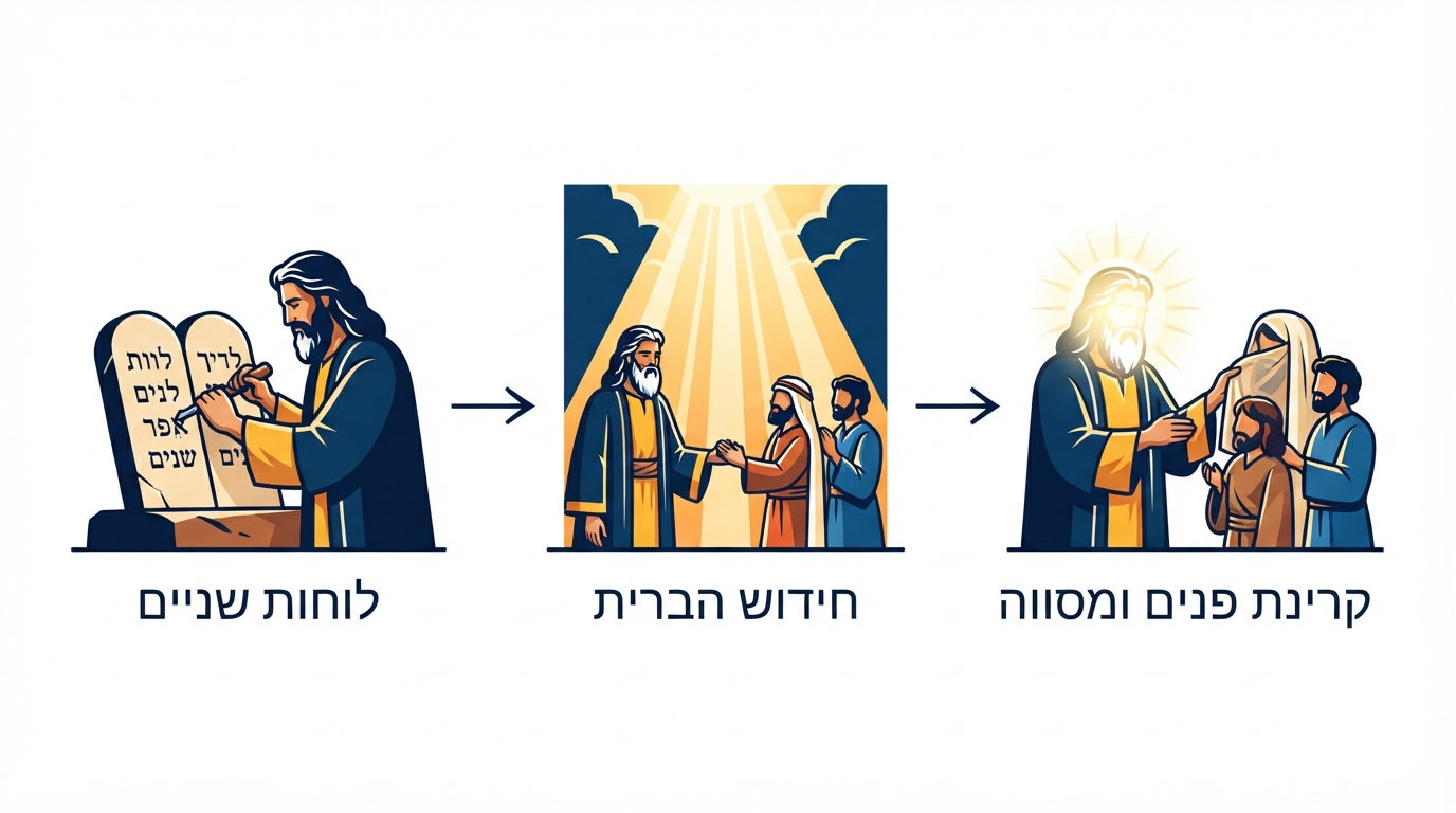 תרשים שלבי חידוש הברית בשמות פרק ל״ד