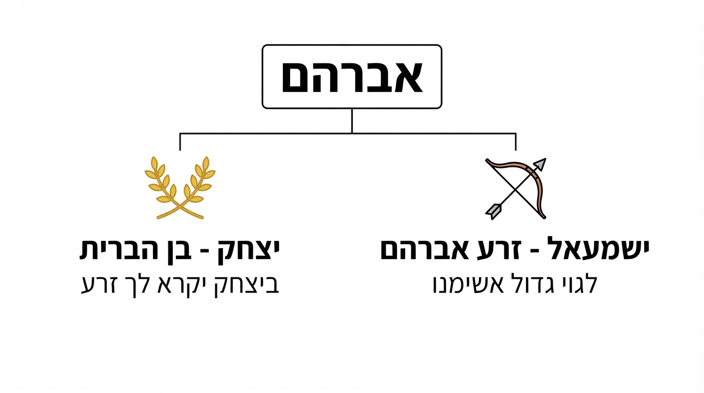 תרשים הבחנה בין מסלול יצחק למסלול ישמעאל בבראשית כ"א
