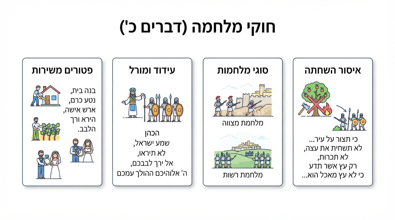תרשים דיאגרמה המציג את סיווג חוקי המלחמה בספר דברים פרק כ׳