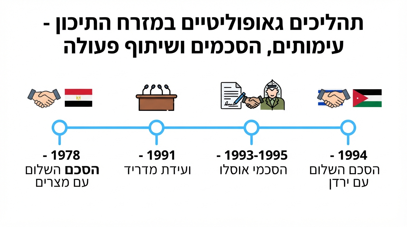 תרשים ציר זמן: הסכמים ושיתוף פעולה במזרח התיכון