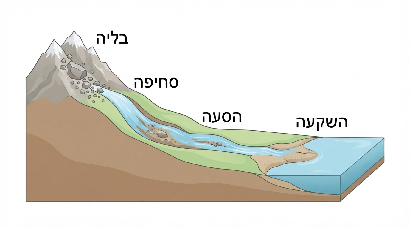 תהליך מעצב נוף: בליה, סחיפה, הסעה והשקעה